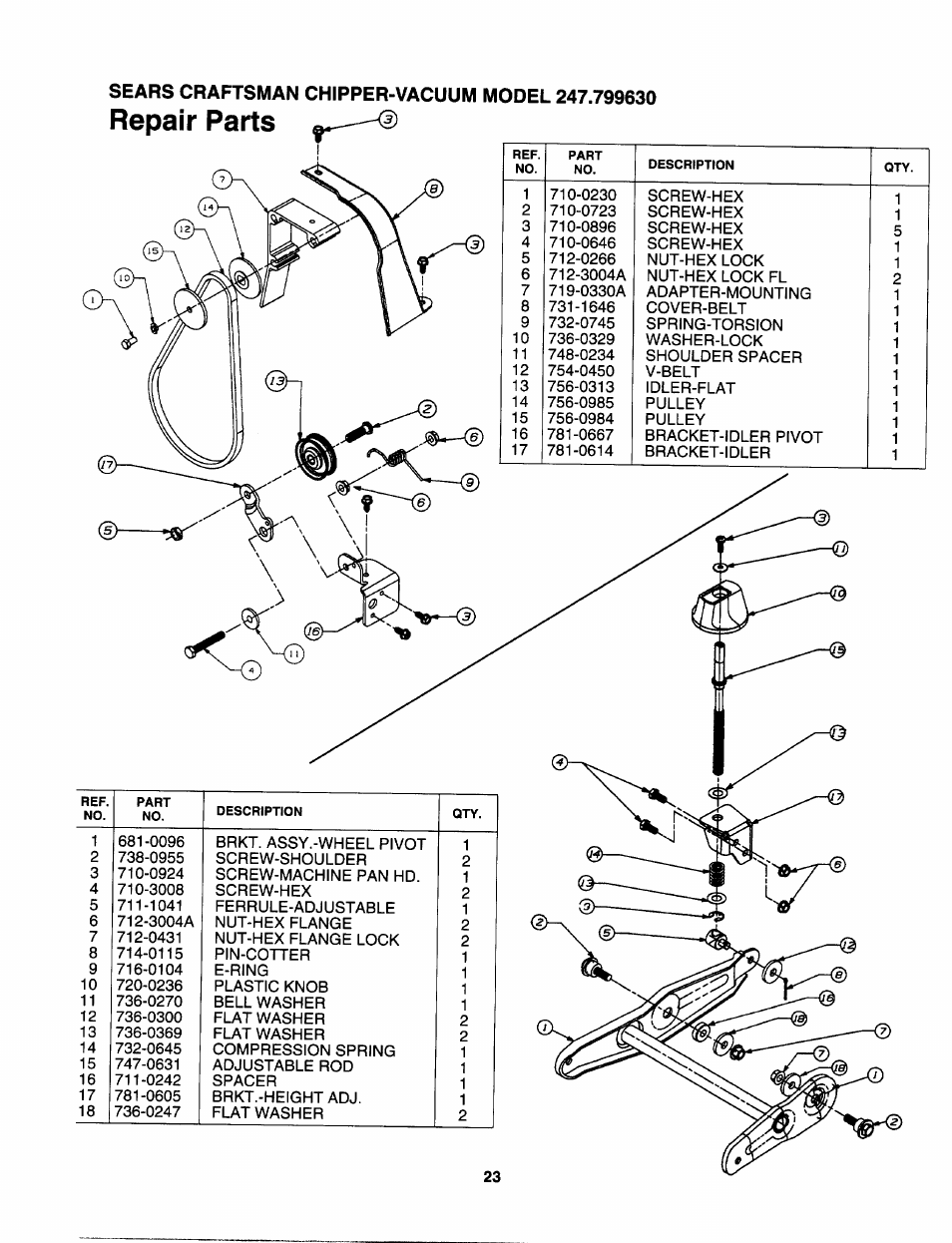 Repair parts | Sears 247.79963 User Manual | Page 23 / 52