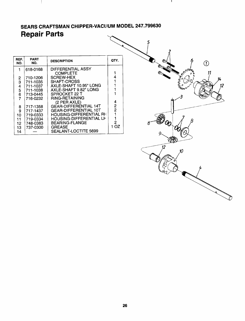 Repair parts | Sears 247.79963 User Manual | Page 26 / 52
