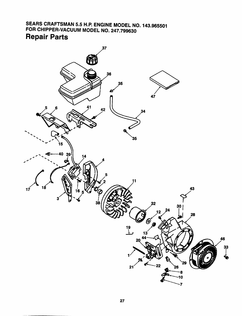 Repair parts | Sears 247.79963 User Manual | Page 27 / 52