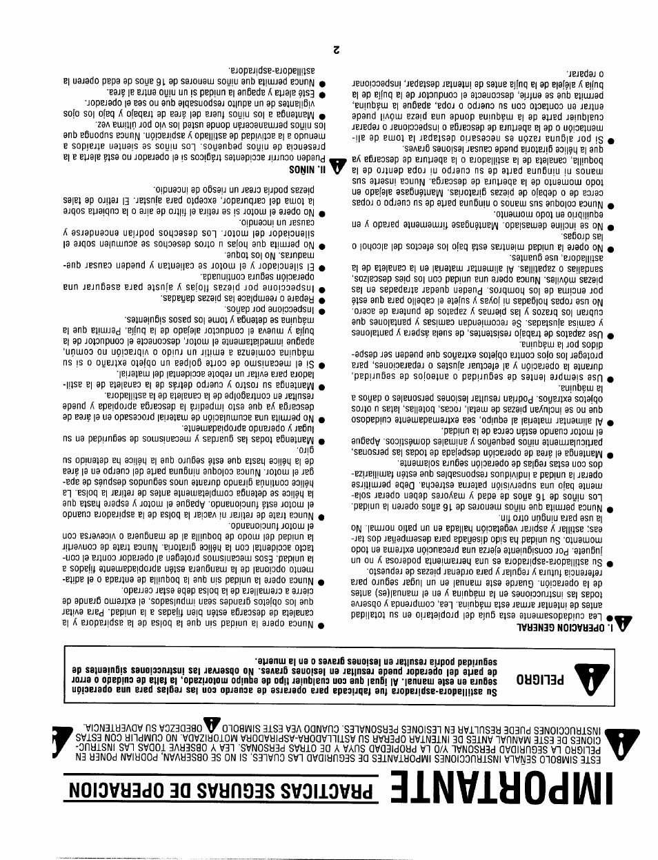 Importante, Practicas seguras de operacion, Operacion general | Ii. niños | Sears 247.79963 User Manual | Page 51 / 52