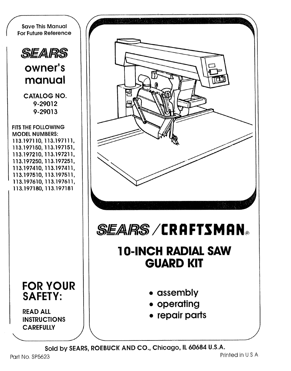 Sears 9-29012 User Manual | 20 pages