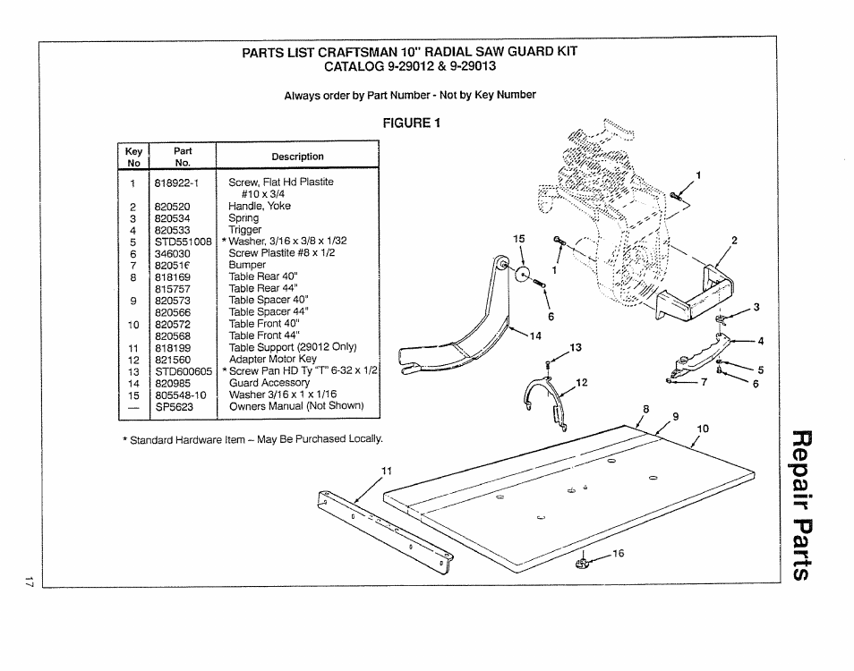 Always order by f>art number - not by key number, Figure 1 | Sears 9-29012 User Manual | Page 17 / 20