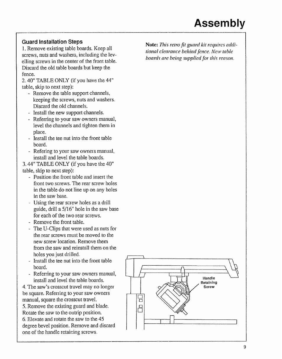 Guard installation steps, Assembly | Sears 9-29012 User Manual | Page 9 / 20