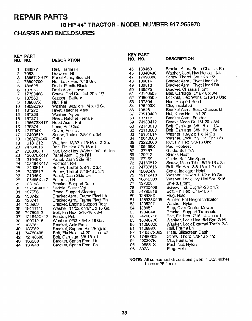 Repair parts | Sears 917.25597 User Manual | Page 35 / 56