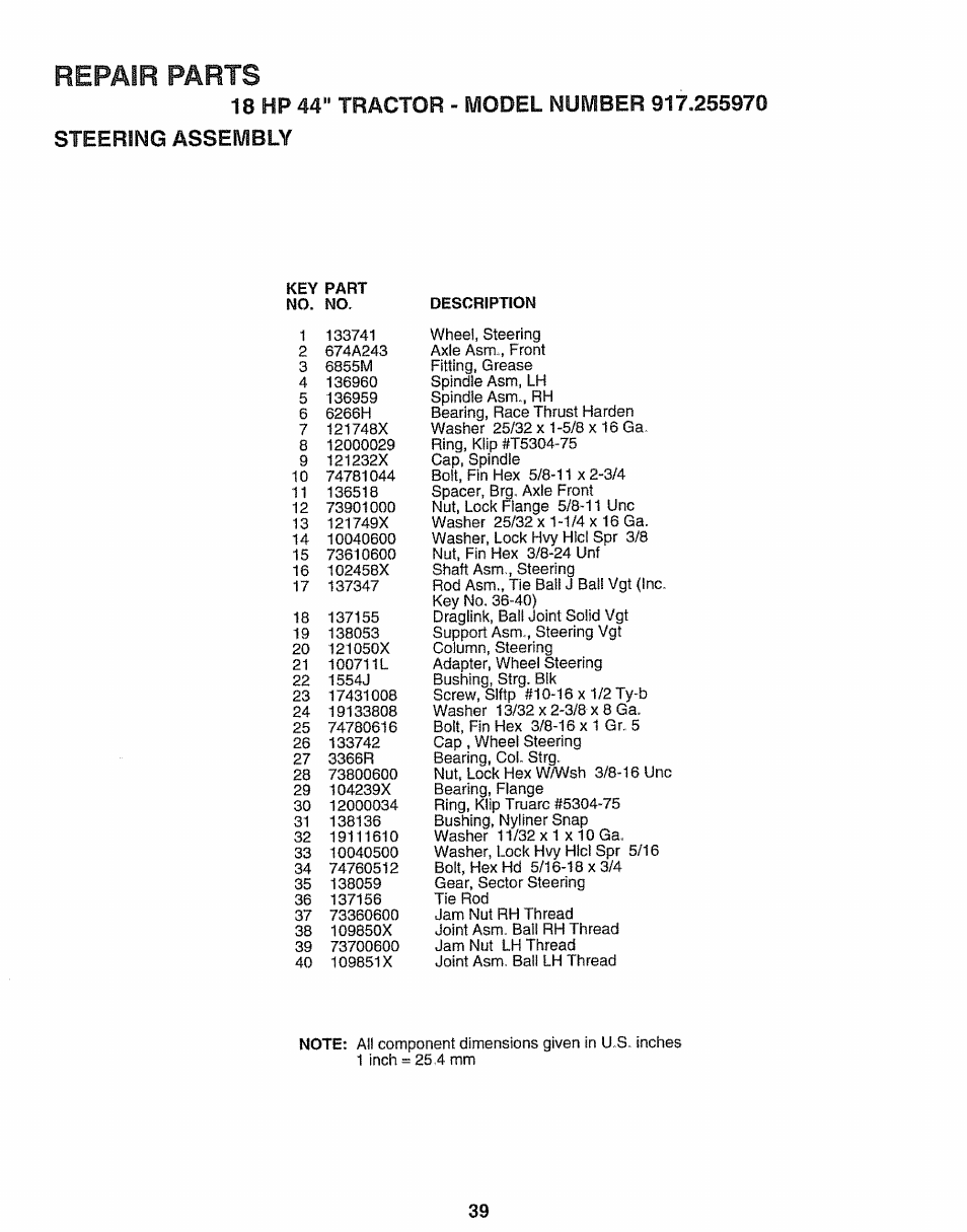 Parts, Repair | Sears 917.25597 User Manual | Page 39 / 56