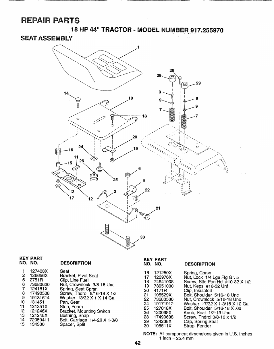 Parts, Repair | Sears 917.25597 User Manual | Page 42 / 56