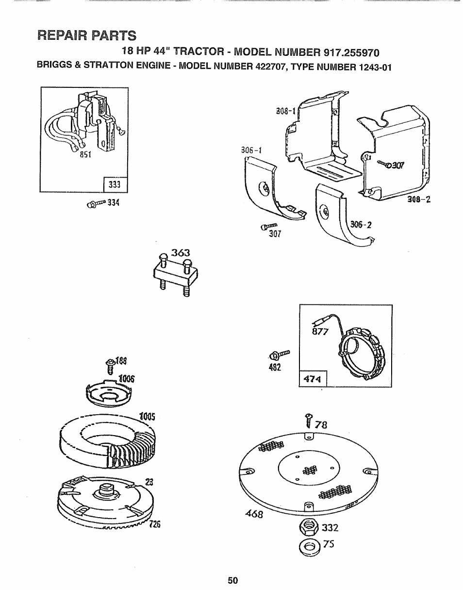 Repair parts | Sears 917.25597 User Manual | Page 50 / 56