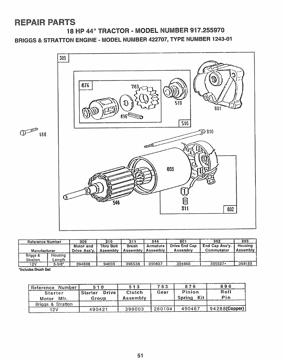 Parts, Repair | Sears 917.25597 User Manual | Page 51 / 56