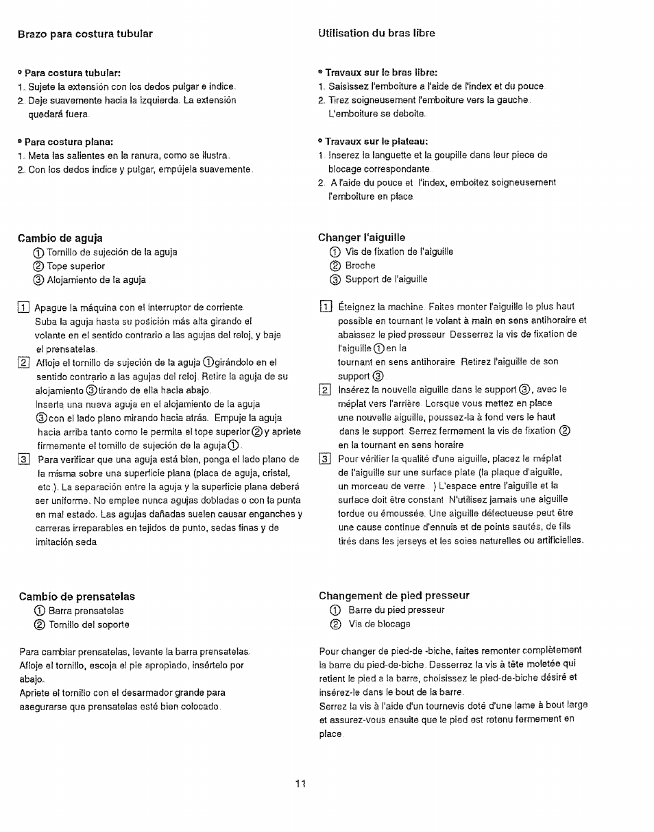 Cambio de aguja, Changer i'aiguiile, Changement de pied presseur | Changer l'aiguille | Sears 385.12912 User Manual | Page 19 / 79