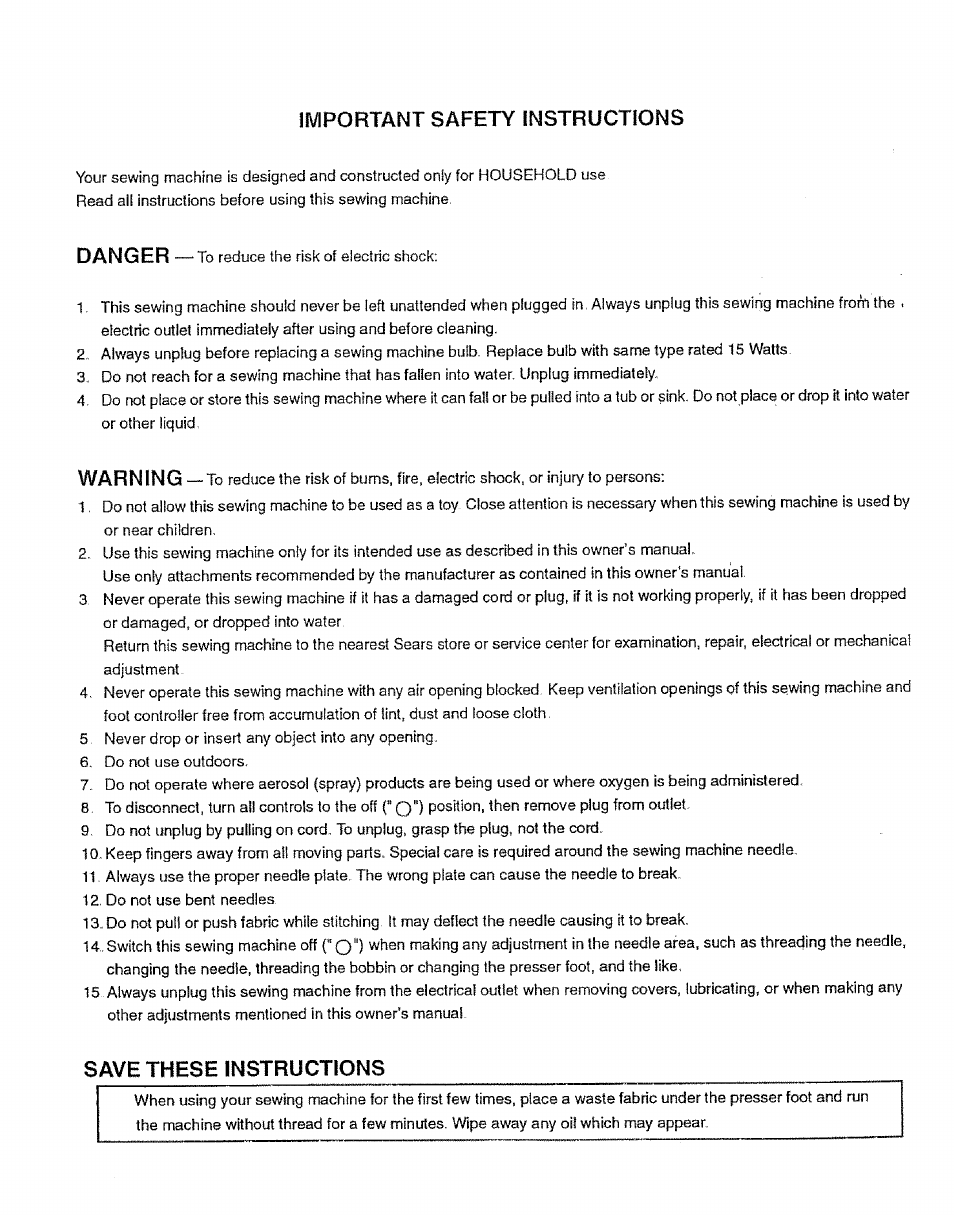 Important safety instructions, Danger, Warning | Save these instructions | Sears 385.12912 User Manual | Page 2 / 79