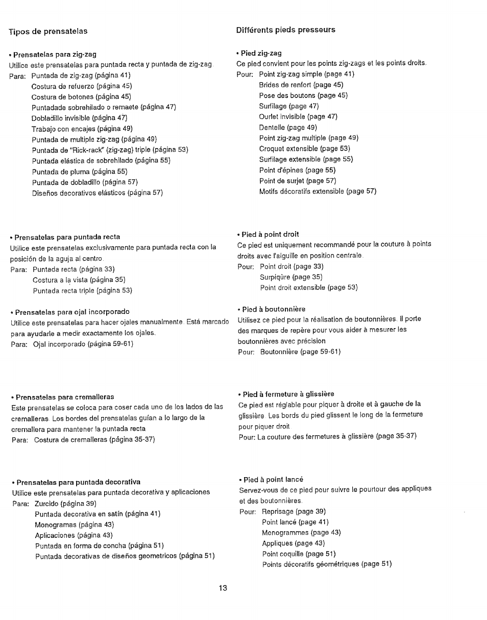 Différents pieds presseurs | Sears 385.12912 User Manual | Page 21 / 79