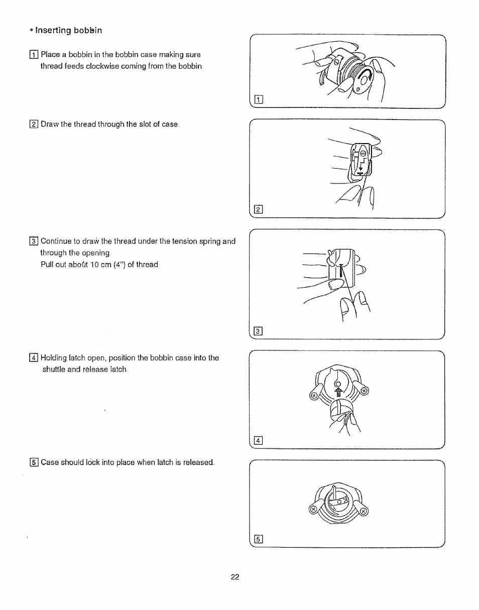 Inserting bobbin, 0 inserting bobbin | Sears 385.12912 User Manual | Page 30 / 79