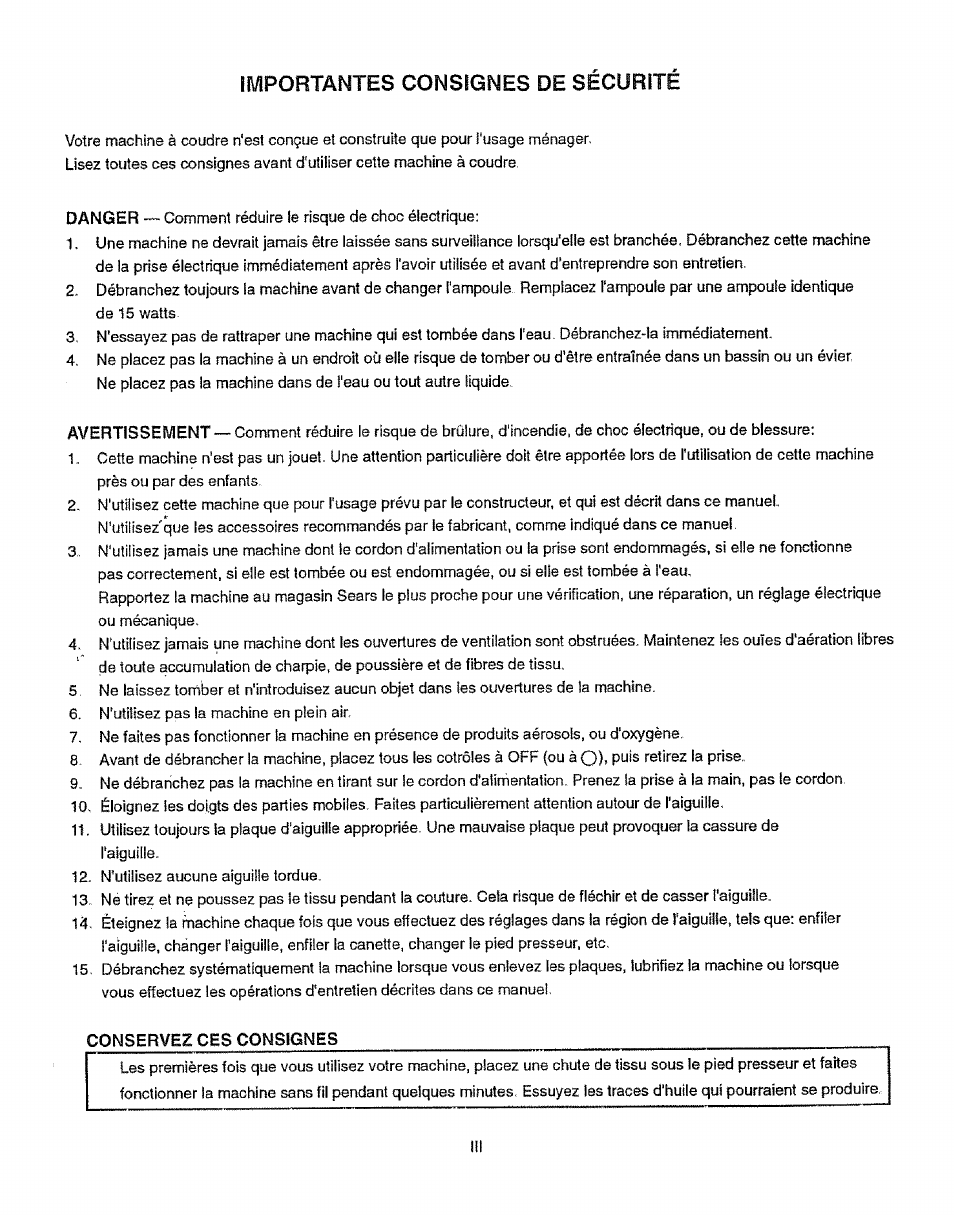 Importantes consignes de sécurité | Sears 385.12912 User Manual | Page 4 / 79