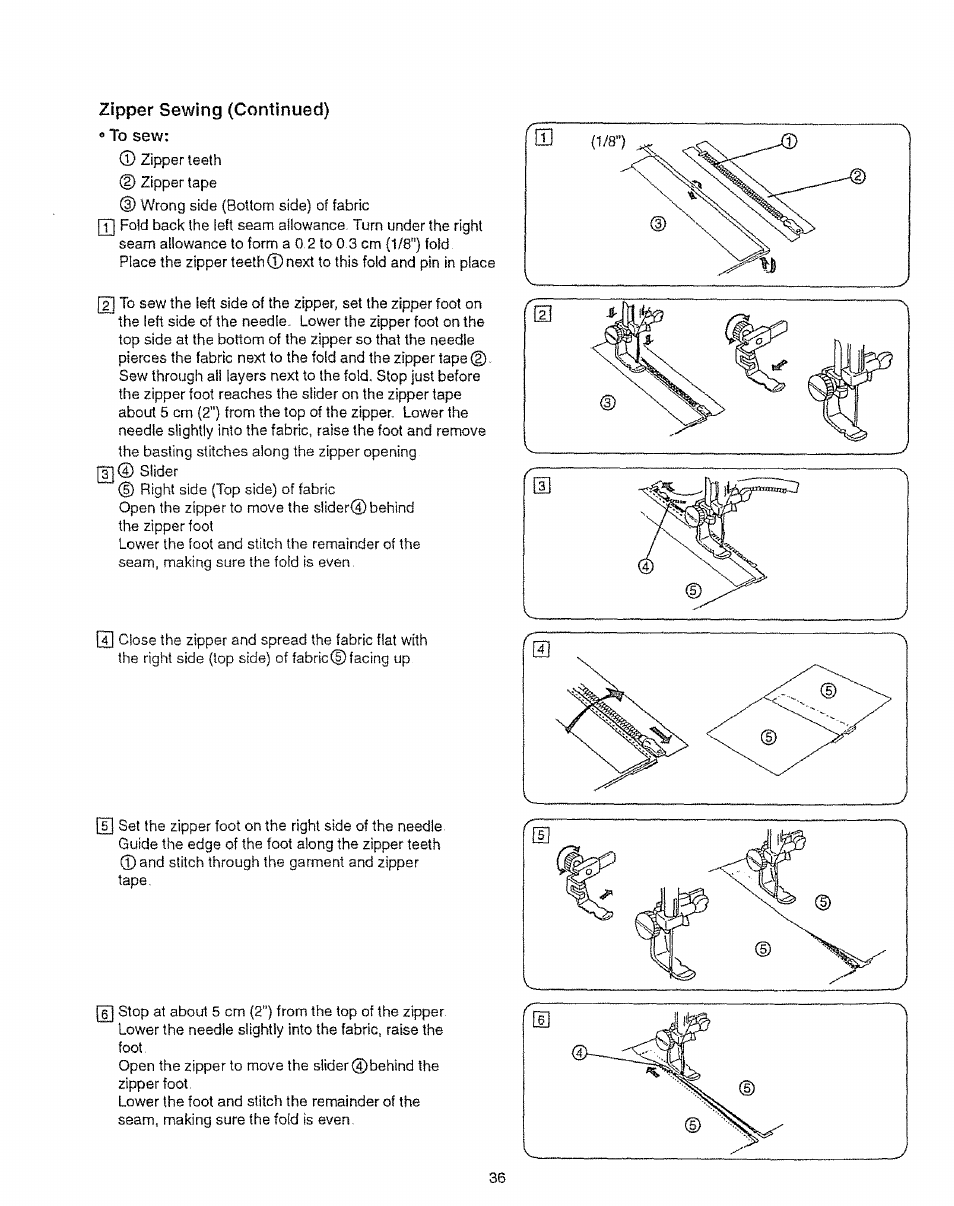 Zipper sewing (continued) | Sears 385.12912 User Manual | Page 44 / 79