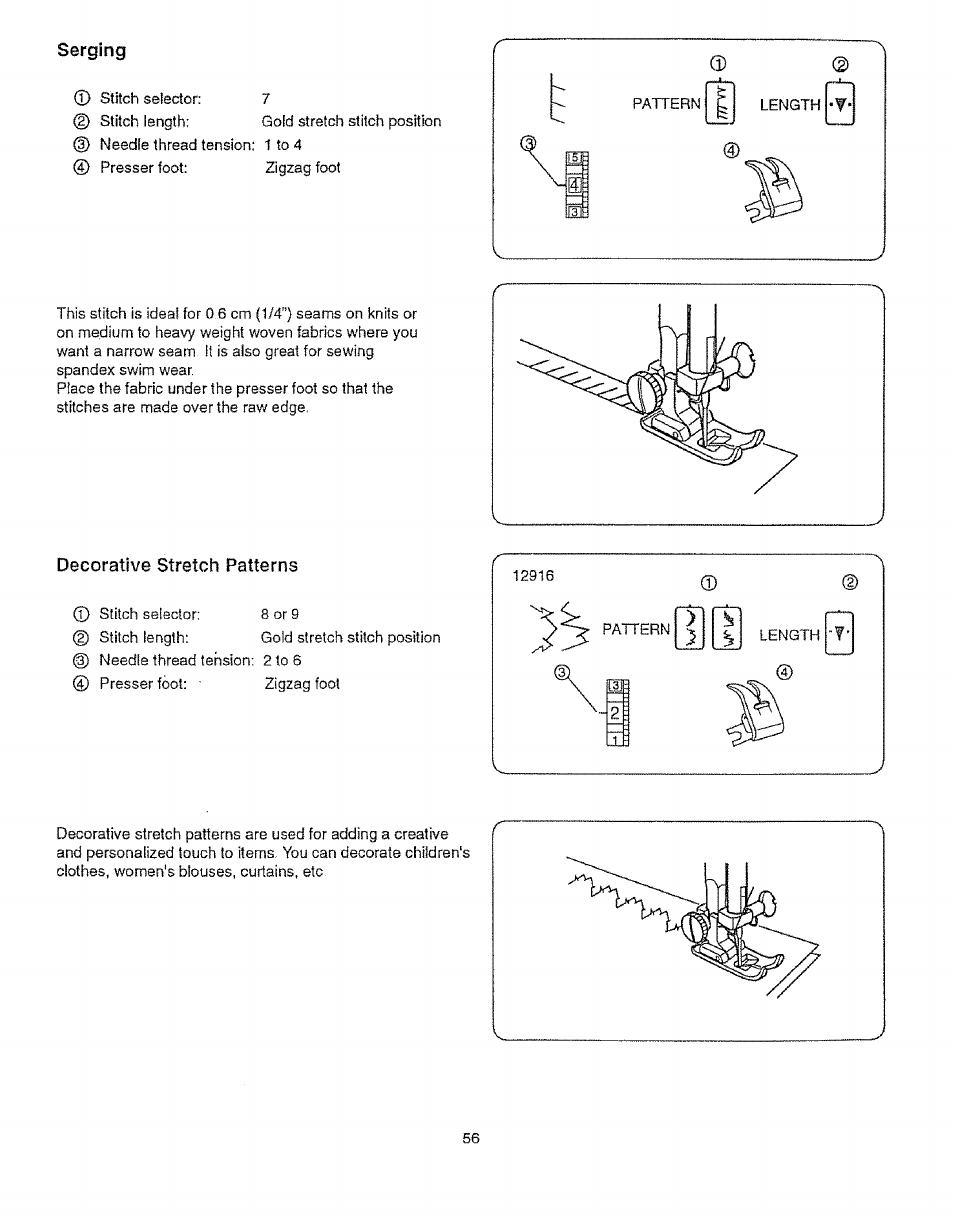 Serging, Decorative stretch patterns, Decorative stitch pattern | Sears 385.12912 User Manual | Page 64 / 79