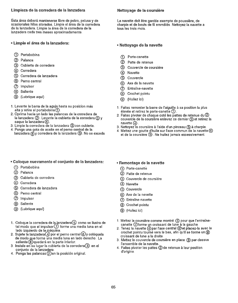 Coloque nuevamente el conjunto de la lanzadera | Sears 385.12912 User Manual | Page 73 / 79