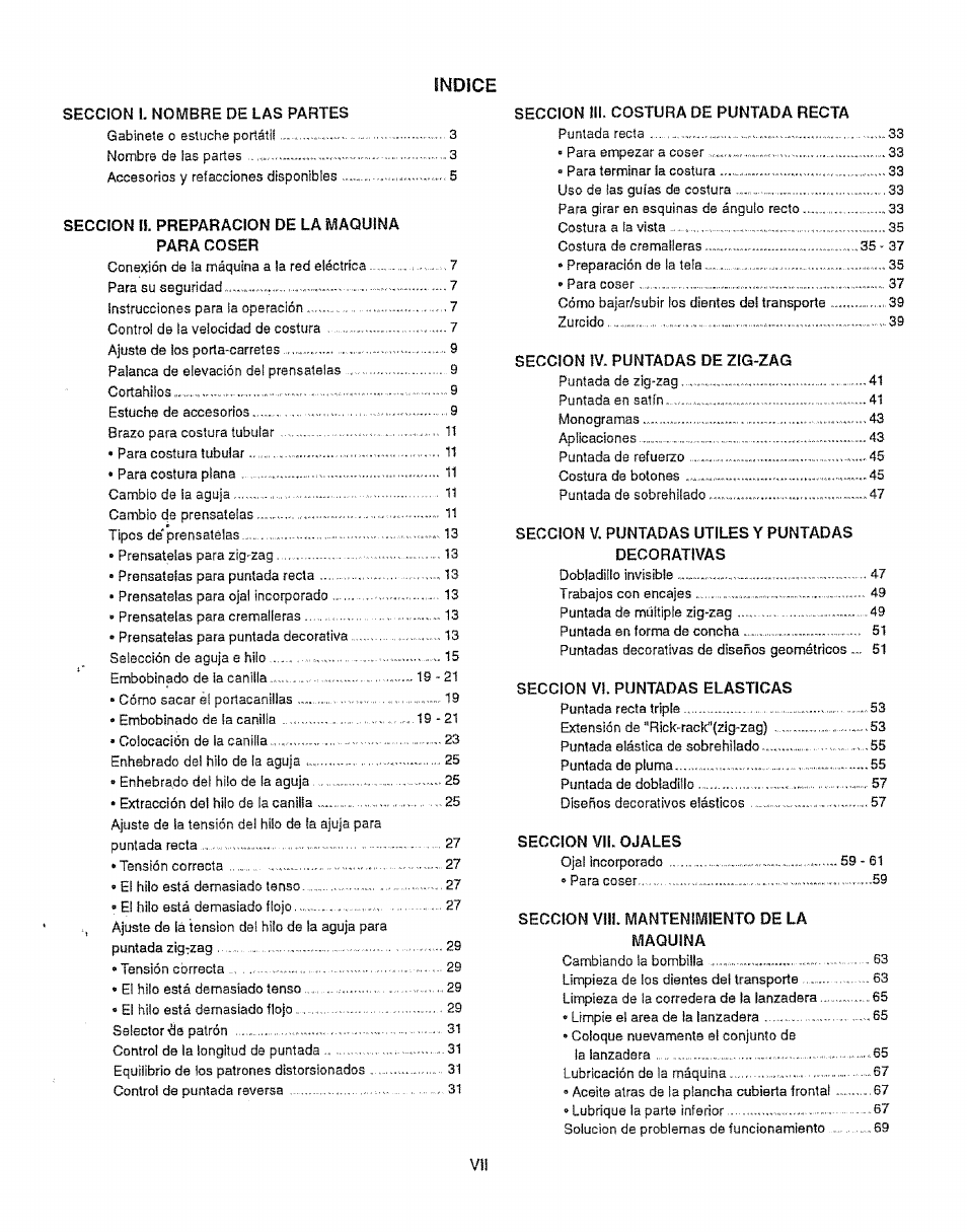 Indice | Sears 385.12912 User Manual | Page 8 / 79