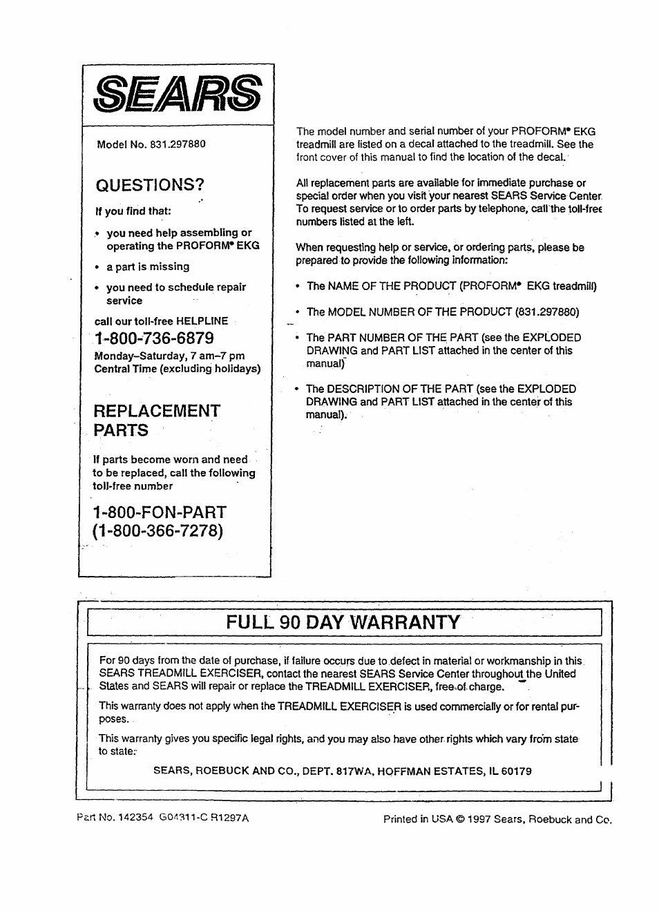 Questions, Replacement parts, Full 90 day warranty | Sears QUICK GRIP PULSE 831.29788 User Manual | Page 20 / 20