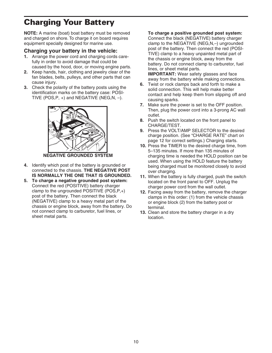Charging your battery | Sears 200.71233 User Manual | Page 11 / 15