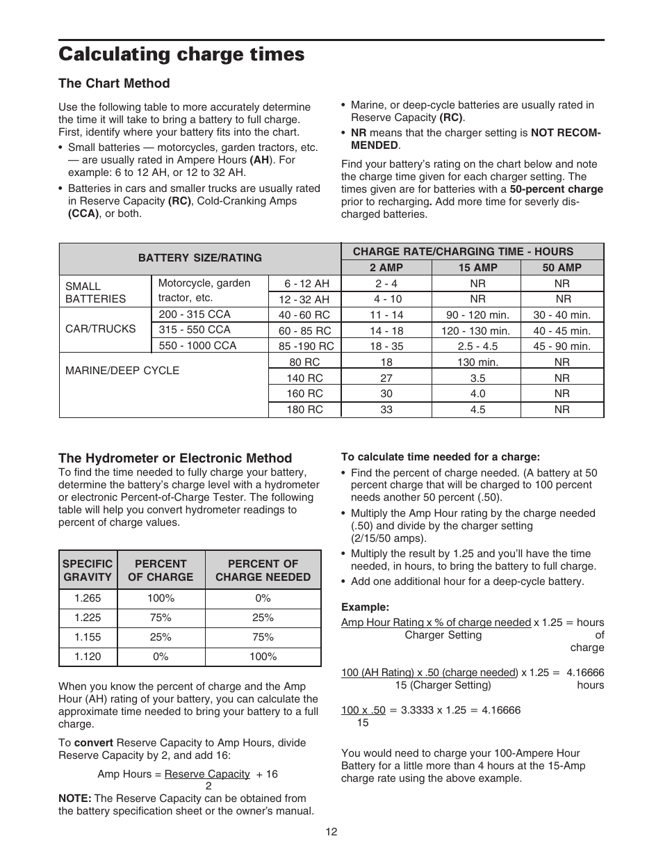 Calculating charge times | Sears 200.71233 User Manual | Page 13 / 15