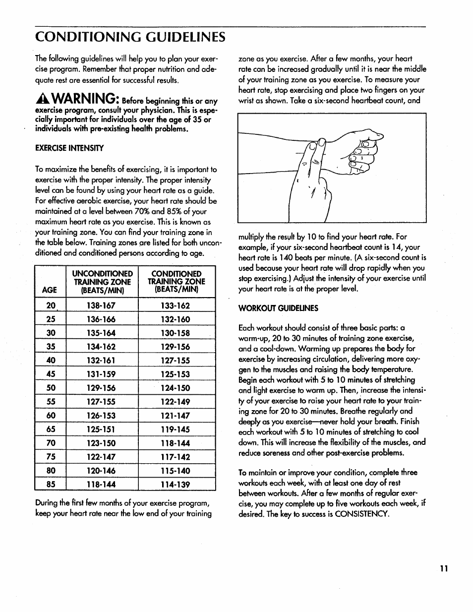 Conditioning guidelines, Awarning | Sears CROSS WALK 831.297311 User Manual | Page 11 / 16