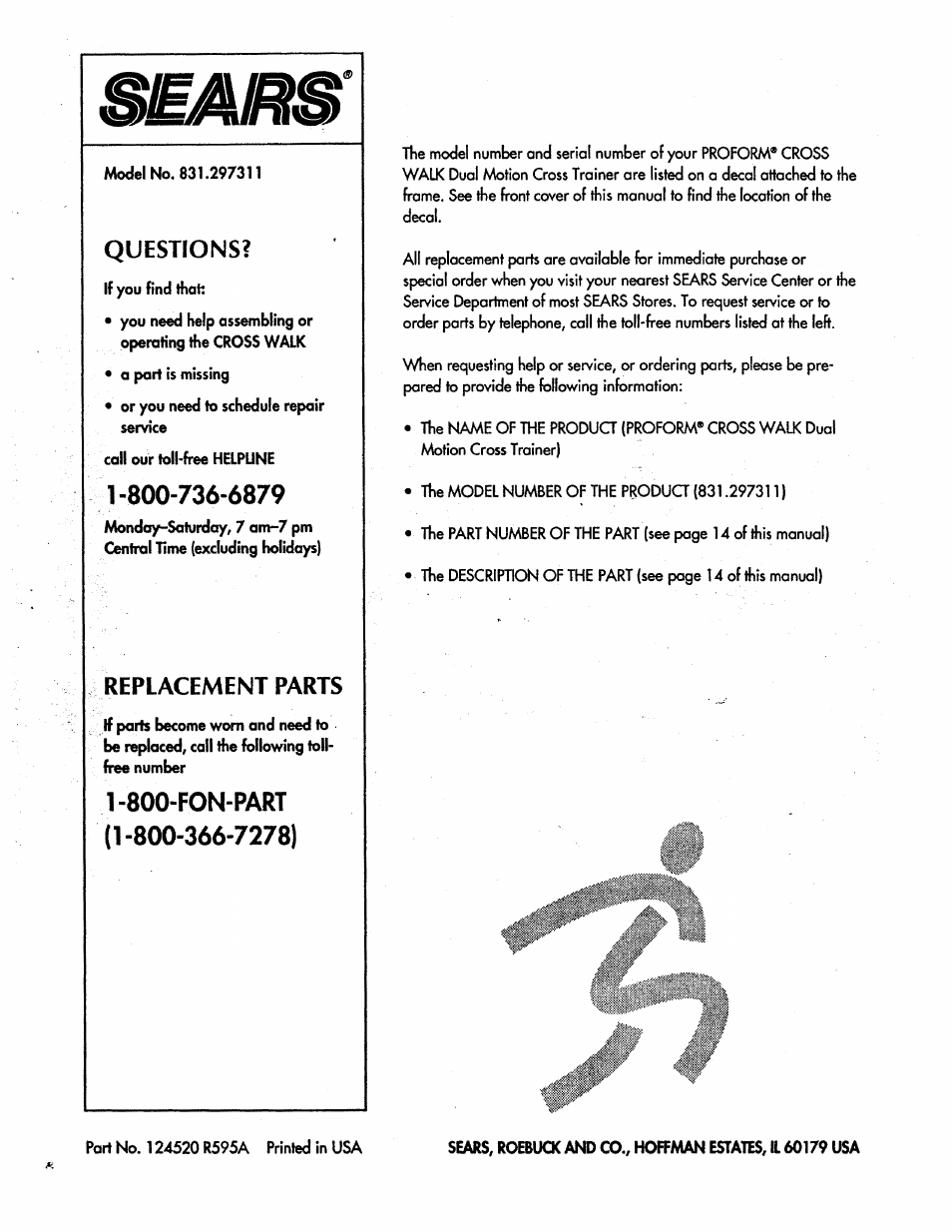 Questrons, Replacement parts | Sears CROSS WALK 831.297311 User Manual | Page 16 / 16