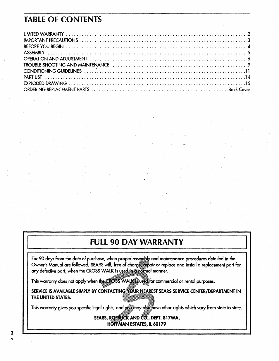 Sears CROSS WALK 831.297311 User Manual | Page 2 / 16