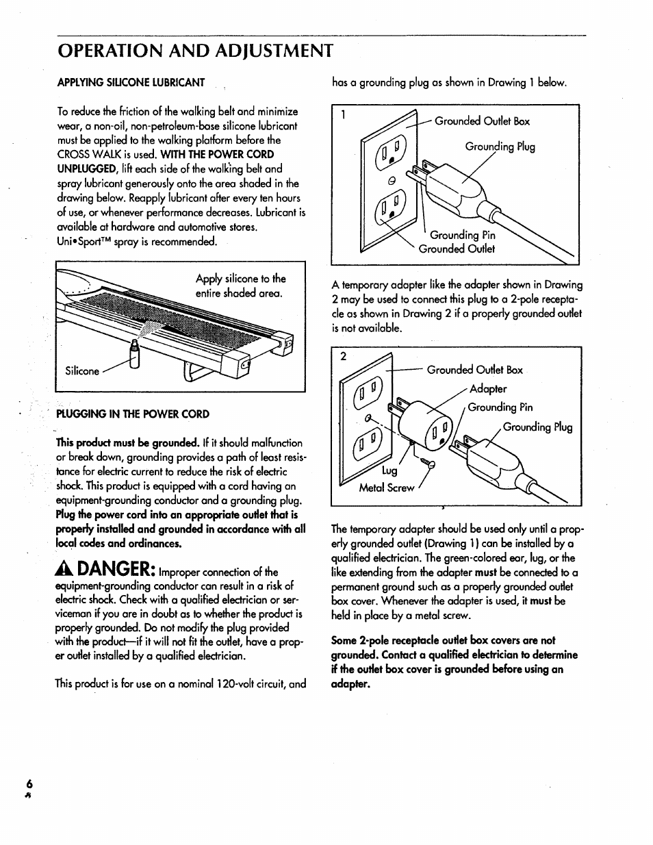 Operation and adjustment, A danger | Sears CROSS WALK 831.297311 User Manual | Page 6 / 16