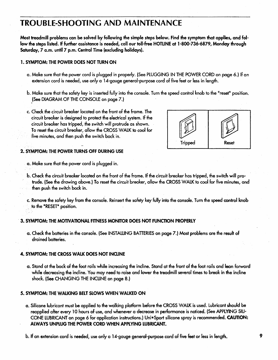 Trouble shooting and maintenance | Sears CROSS WALK 831.297311 User Manual | Page 9 / 16