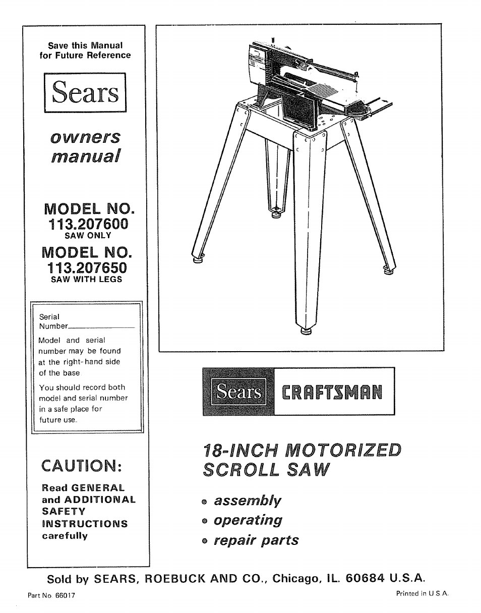 Sears 113.20765 User Manual | 24 pages