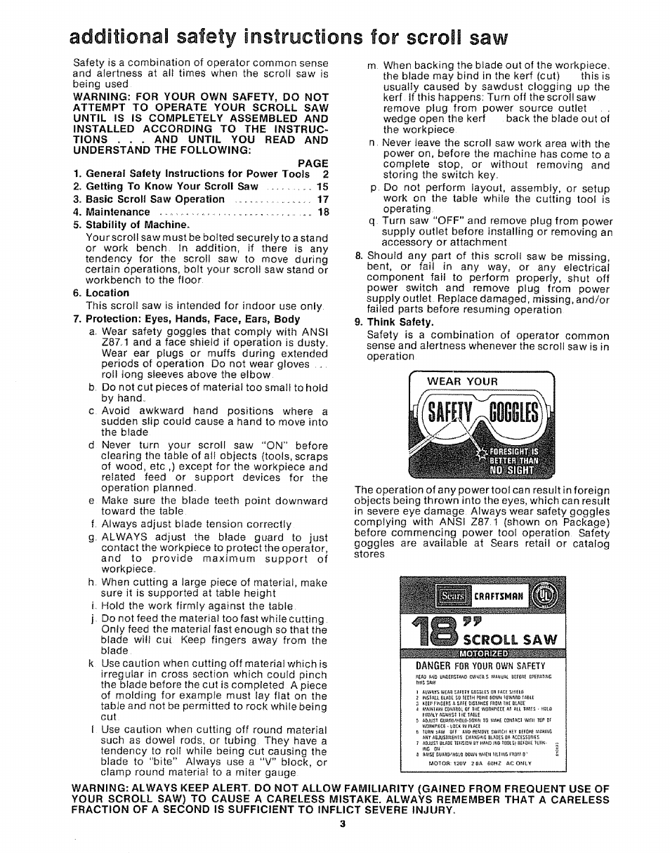 Additional safety instructions for scroll saw | Sears 113.20765 User Manual | Page 3 / 24