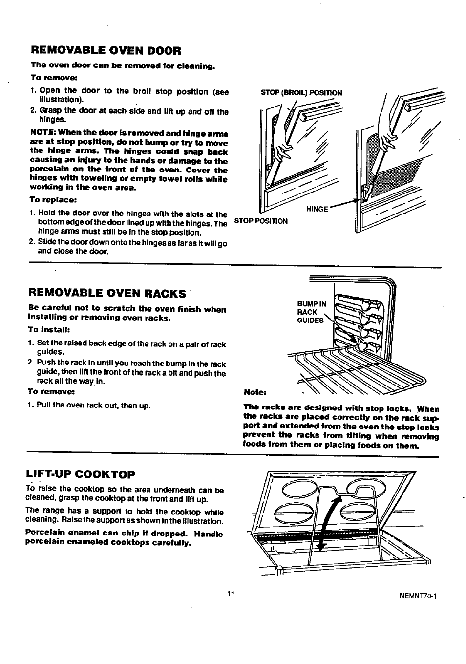 Removable oven racks, Lift-up cooktop, Removable oven door | Sears 45320 User Manual | Page 12 / 16