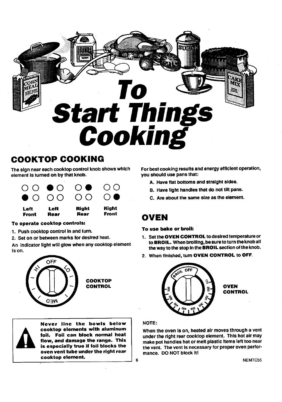 Start things cooking, Cooktop cooking, Oven | Sears 45320 User Manual | Page 7 / 16