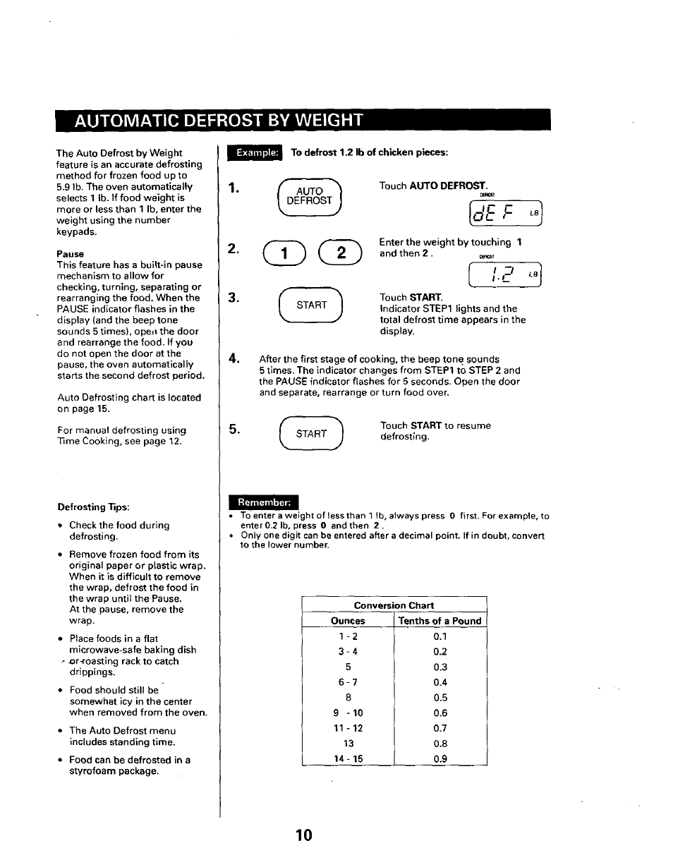 Automatic defrost by weight | Sears 565.661 User Manual | Page 12 / 22