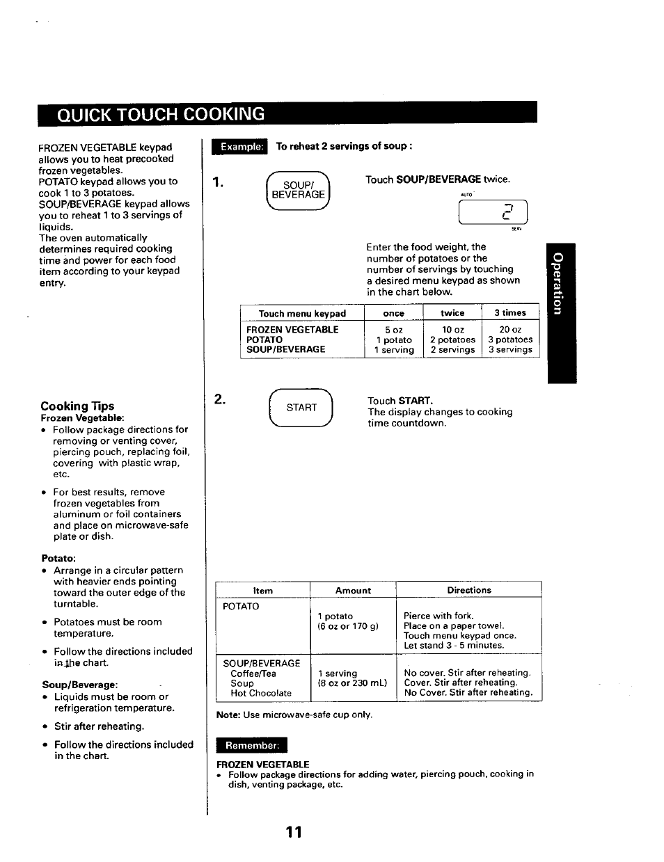 Quick touch cooking | Sears 565.661 User Manual | Page 13 / 22