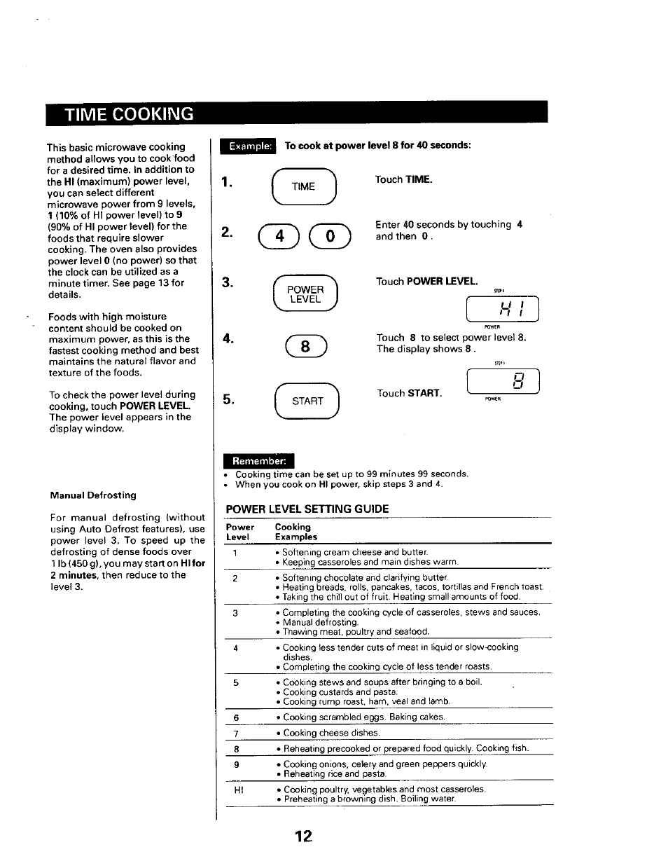 Time cooking, Œ)cd | Sears 565.661 User Manual | Page 14 / 22