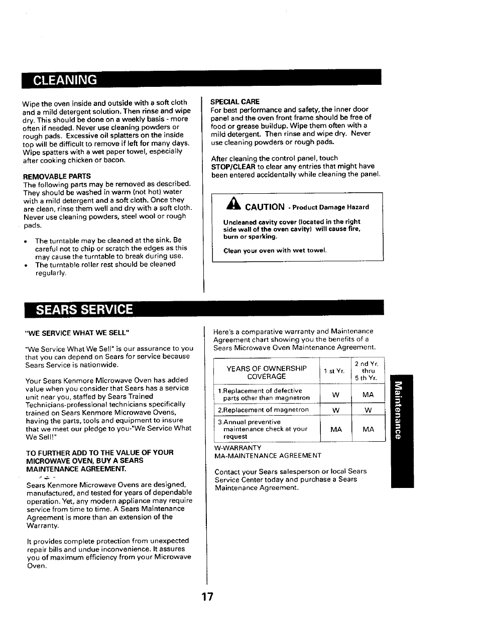 Cleaning, Sears service, Cleaning sears service | Sears 565.661 User Manual | Page 19 / 22