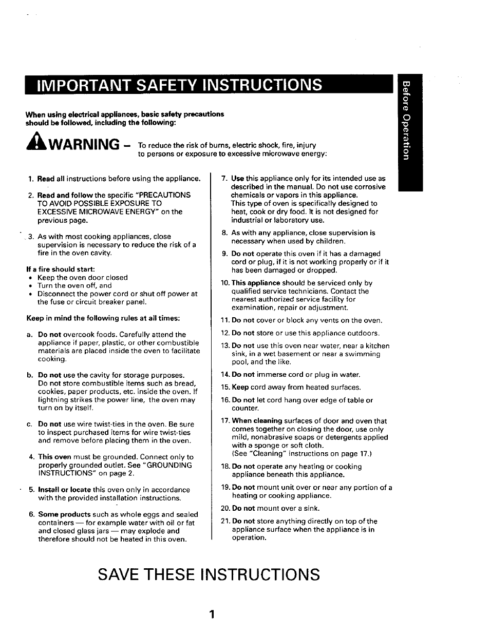 Important safety instructions, Save these instructions, Warning | Sears 565.661 User Manual | Page 3 / 22