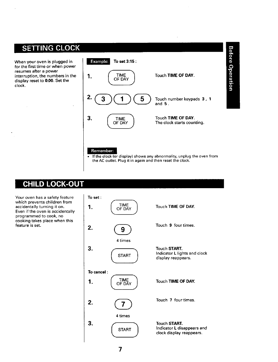 Setting clock, Child lock-out, Setting clock child lock-out | Sears 565.661 User Manual | Page 9 / 22