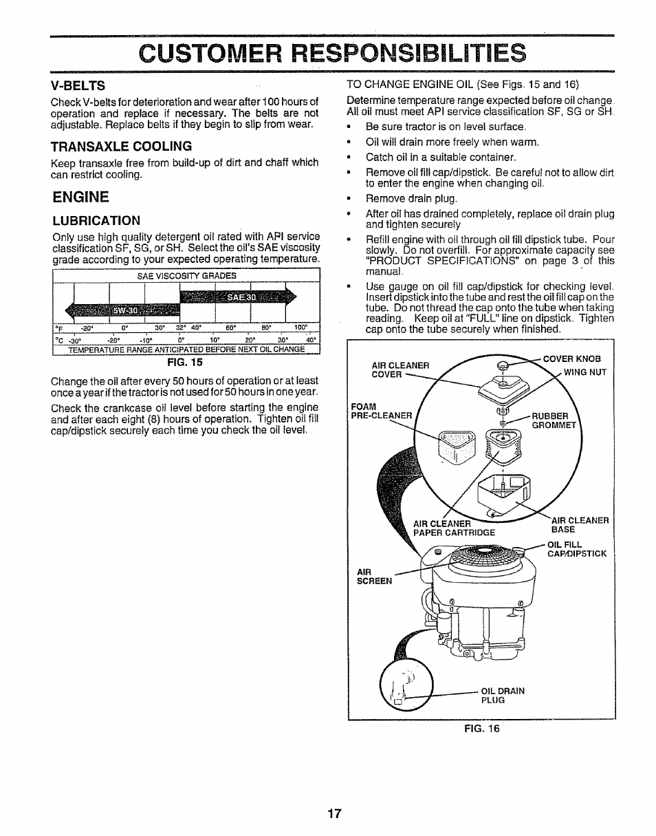 Customer responsibilities, Engine | Sears EZ3 917.258542 User Manual | Page 17 / 56