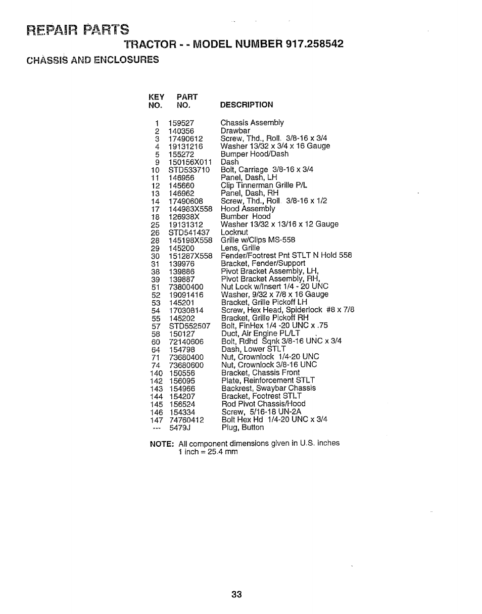 Chassis and enclosures, Repair parts | Sears EZ3 917.258542 User Manual | Page 33 / 56