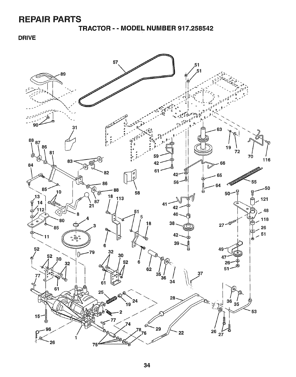 Repair parts | Sears EZ3 917.258542 User Manual | Page 34 / 56