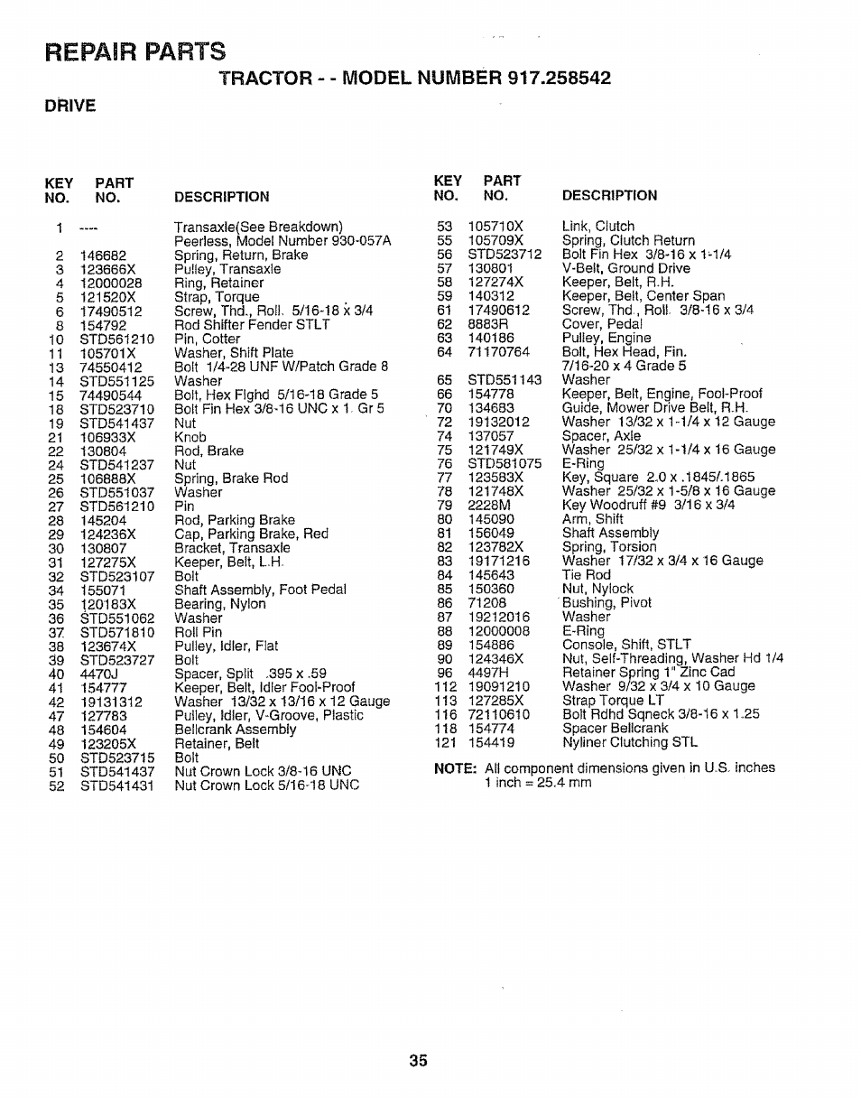 Drive, Repair parts | Sears EZ3 917.258542 User Manual | Page 35 / 56