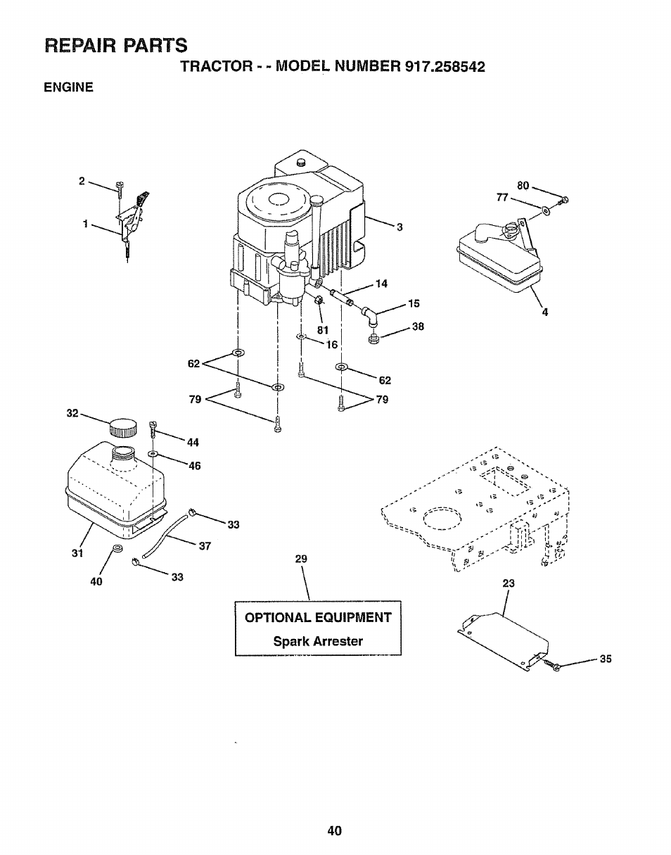 Repair parts | Sears EZ3 917.258542 User Manual | Page 40 / 56