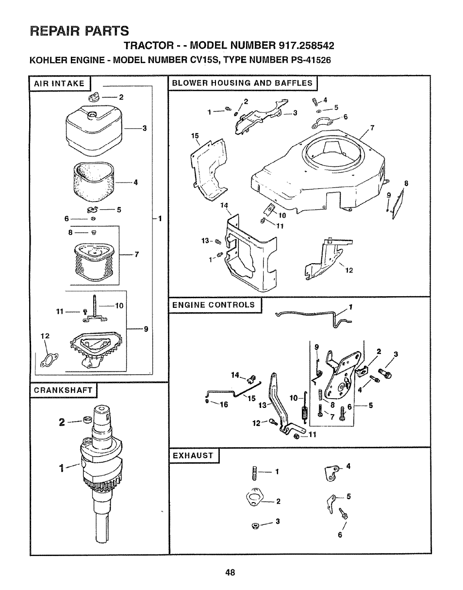 Repair parts | Sears EZ3 917.258542 User Manual | Page 48 / 56