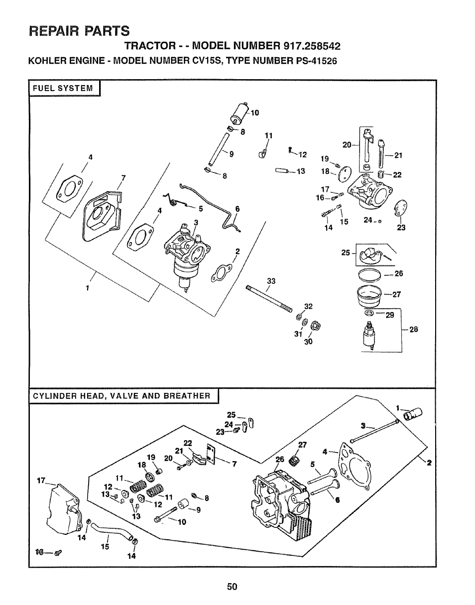 Repair parts | Sears EZ3 917.258542 User Manual | Page 50 / 56