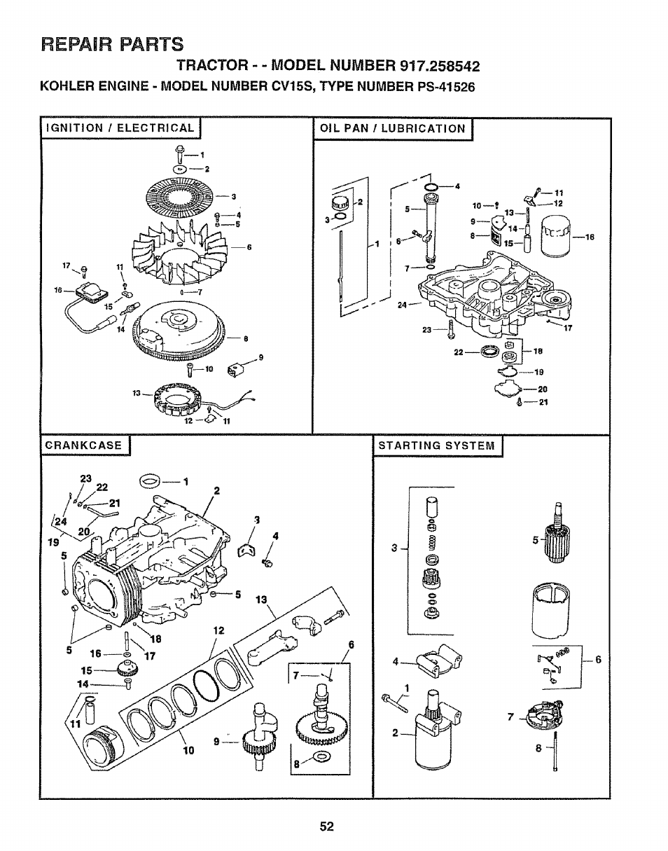 Repair parts | Sears EZ3 917.258542 User Manual | Page 52 / 56