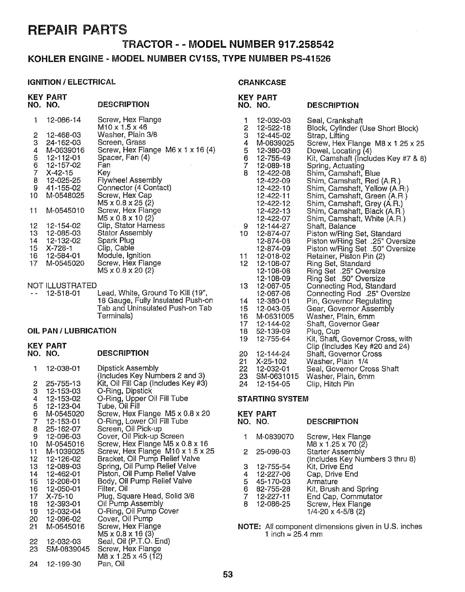 Repair parts | Sears EZ3 917.258542 User Manual | Page 53 / 56
