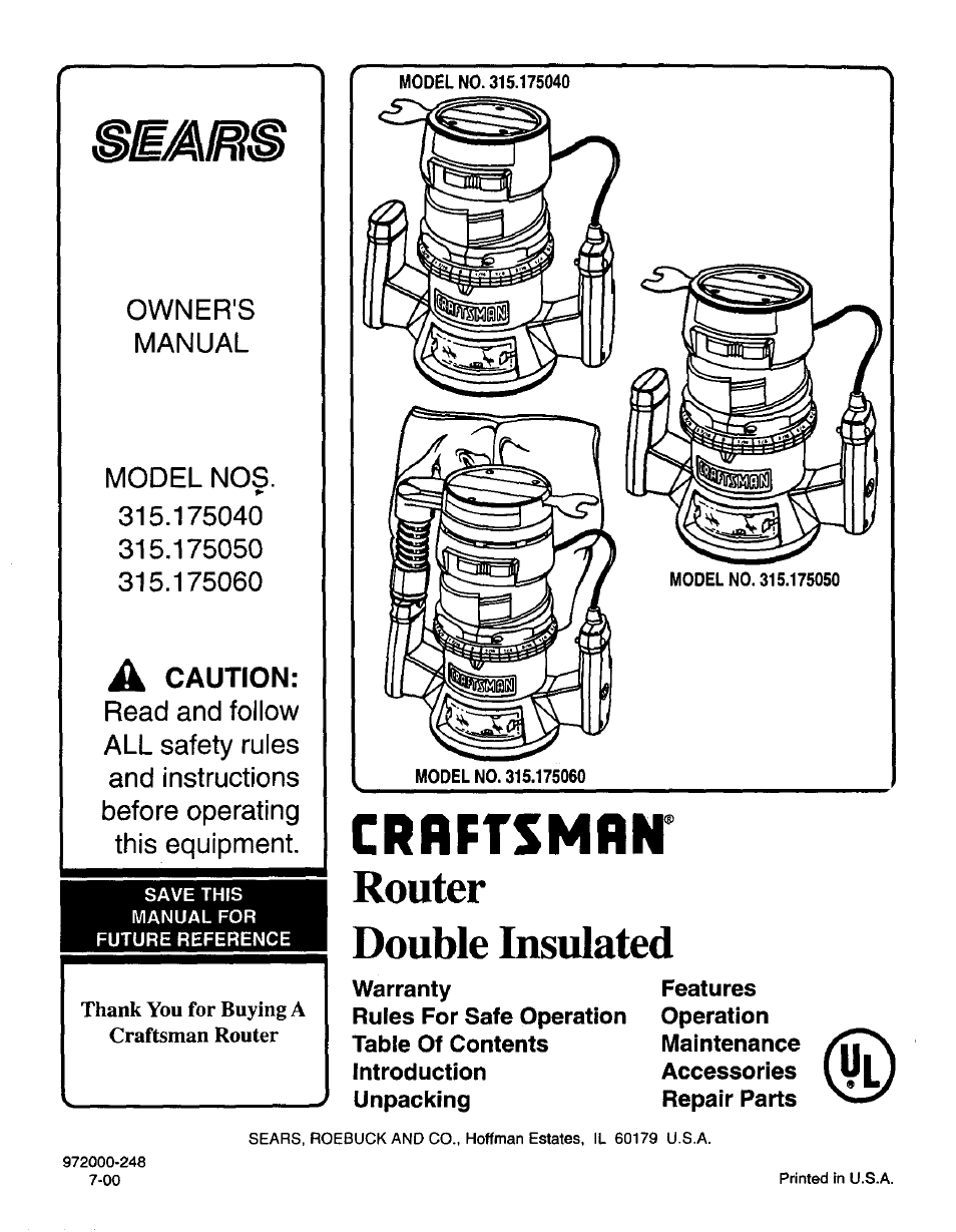 Sears 315.17506 User Manual | 28 pages