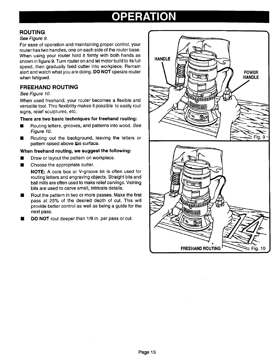 Routing, Freehand routing, Operation | Sears 315.17506 User Manual | Page 13 / 28